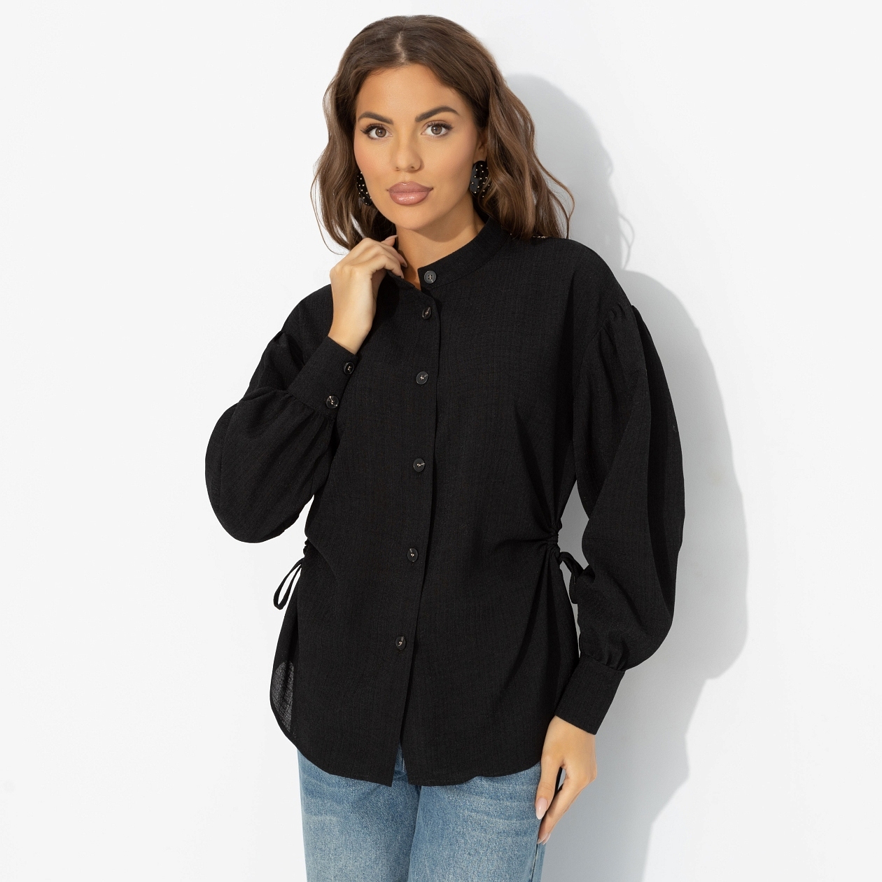 Рубашка с ажурной спинкой и сборками, Невозможно оторваться (черная)