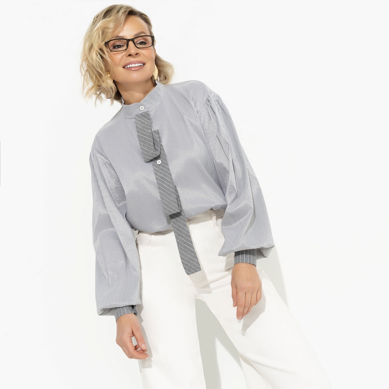 Рубашка с несъёмным драпирующимся галстуком, Трендовый канал (new)