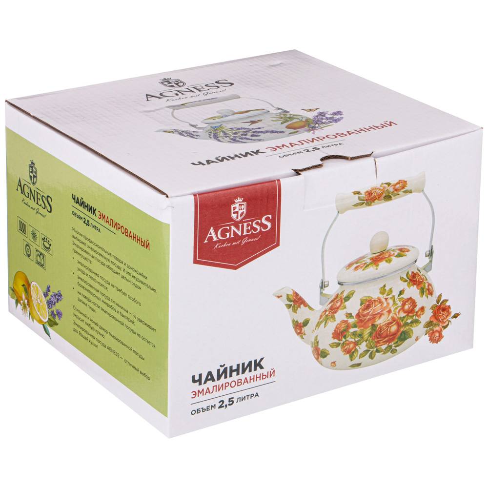 ЧАЙНИК AGNESS ЭМАЛИРОВАННЫЙ, 2,5 Л, СЕРИЯ