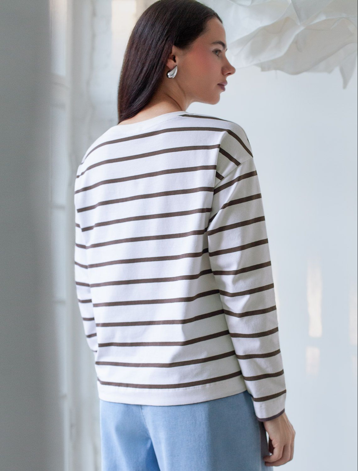 Лонгслив в полоску из премиального хлопка с эластаном