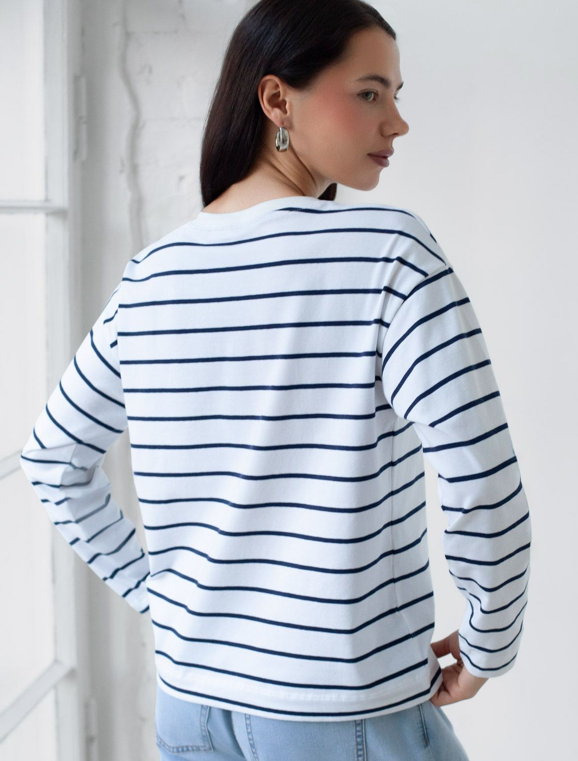 Лонгслив в полоску из премиального хлопка с эластаном