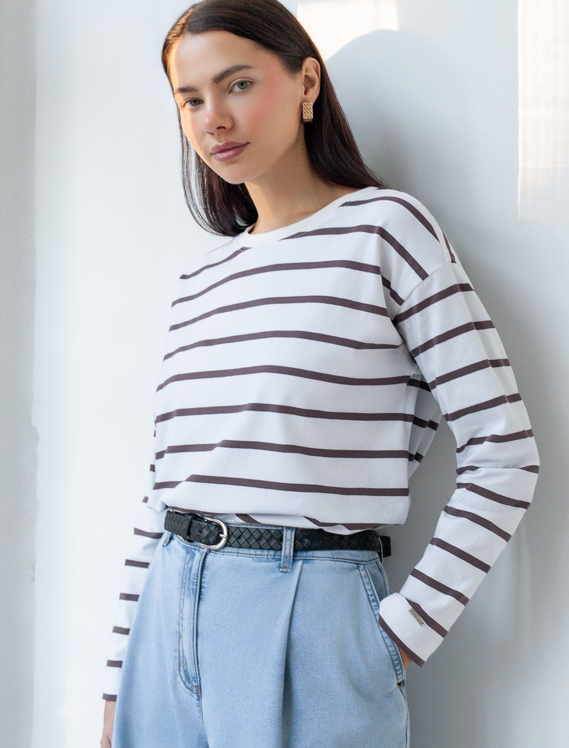 Лонгслив в полоску из премиального хлопка с эластаном