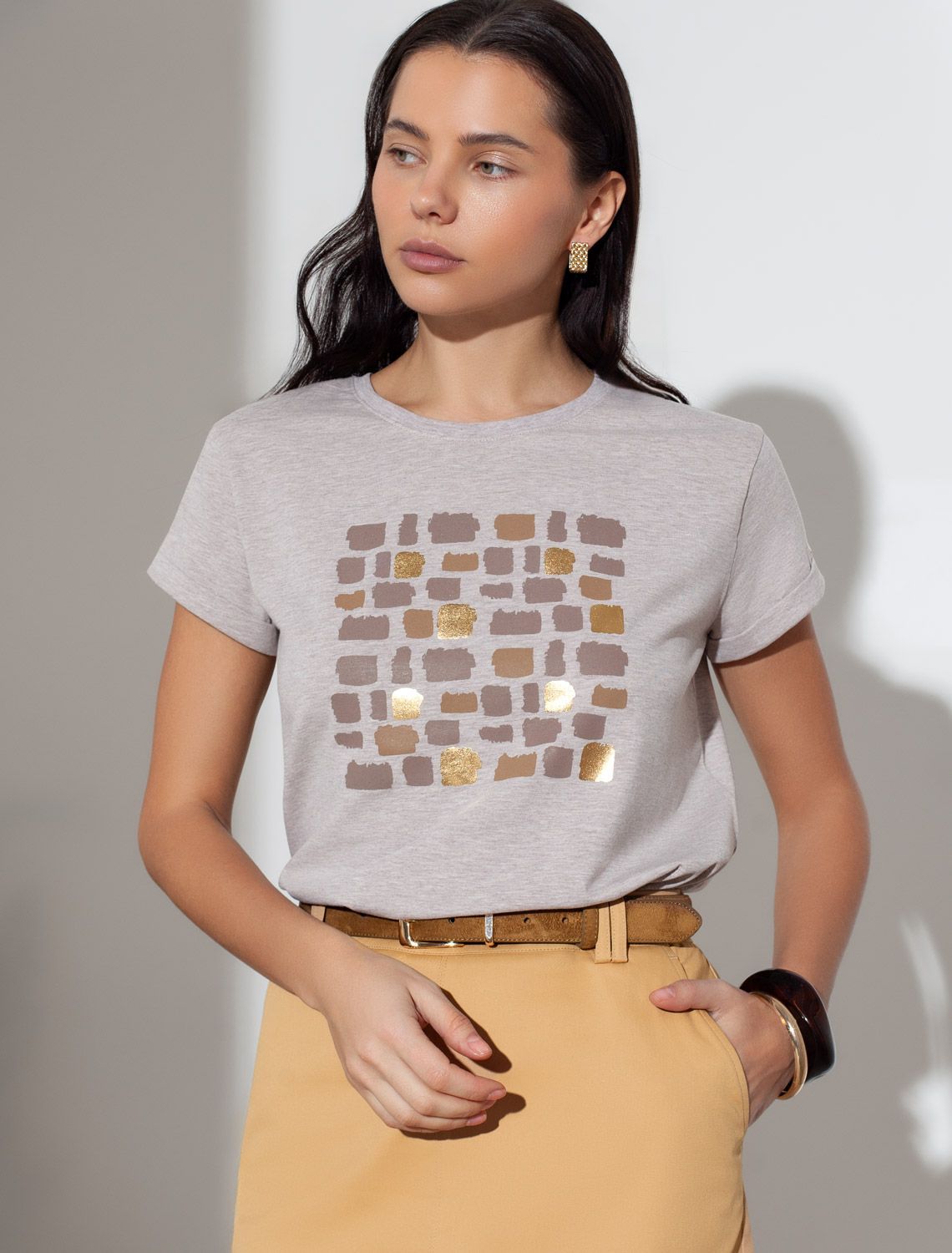 Свободная футболка с принтом из премиального хлопка с эластаном