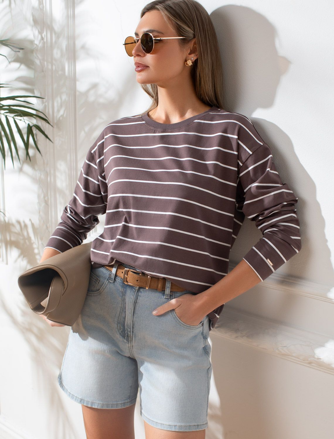 Лонгслив в полоску из премиального хлопка с эластаном