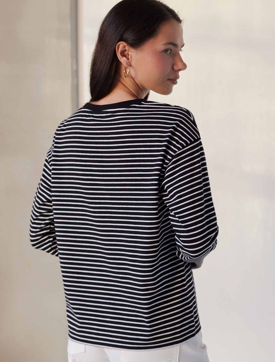 Лонгслив в полоску из премиального хлопка с эластаном