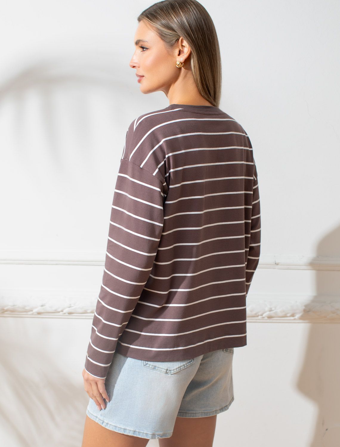 Лонгслив в полоску из премиального хлопка с эластаном