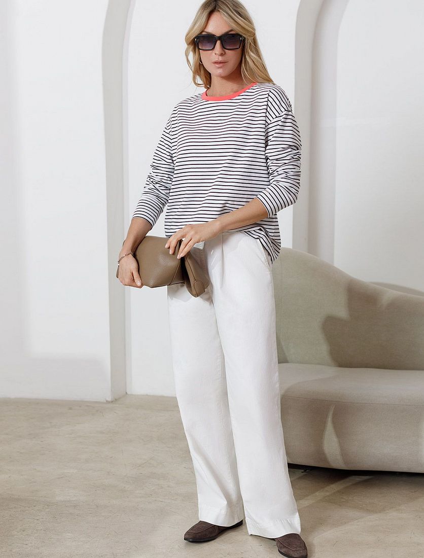 Лонгслив в полоску из премиального хлопка с эластаном