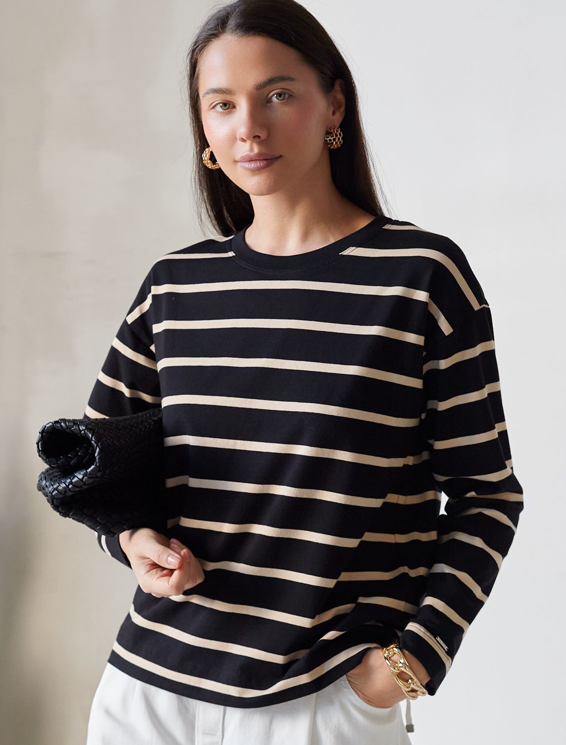 Лонгслив в полоску из премиального хлопка с эластаном