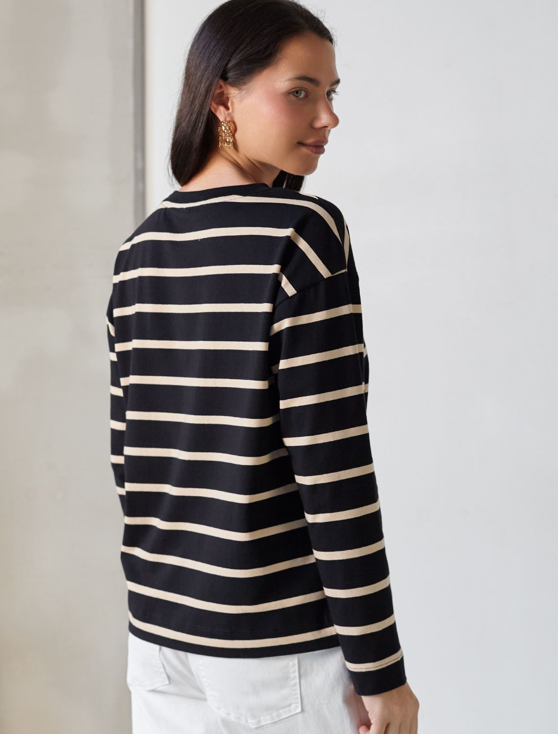 Лонгслив в полоску из премиального хлопка с эластаном