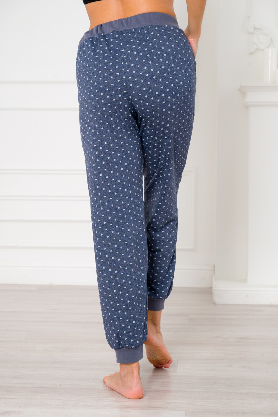 Брюки женские из кулирки на манжете звезды синий