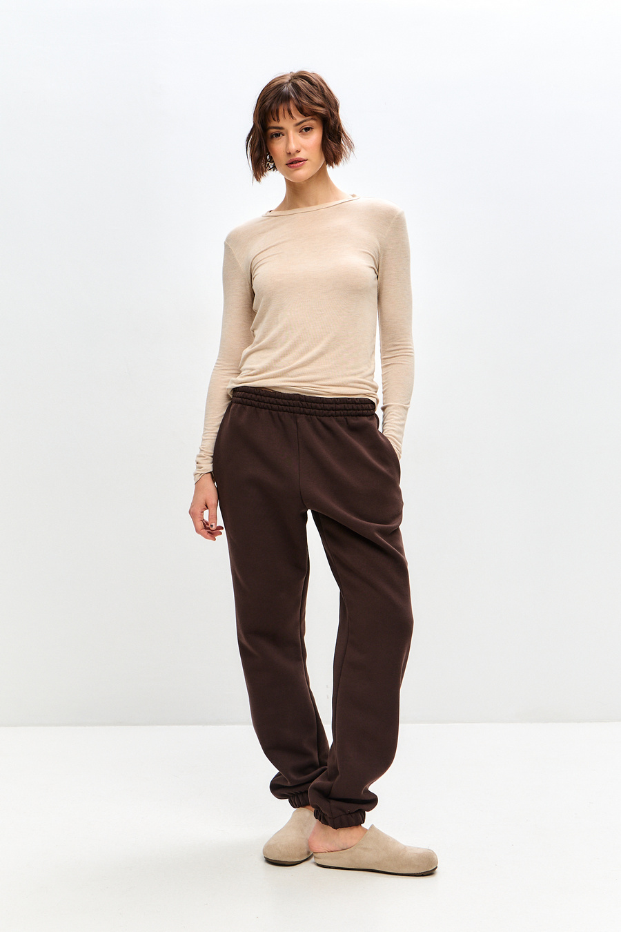 Брюки женские из футера трехнитка с начесом Сова шоколад