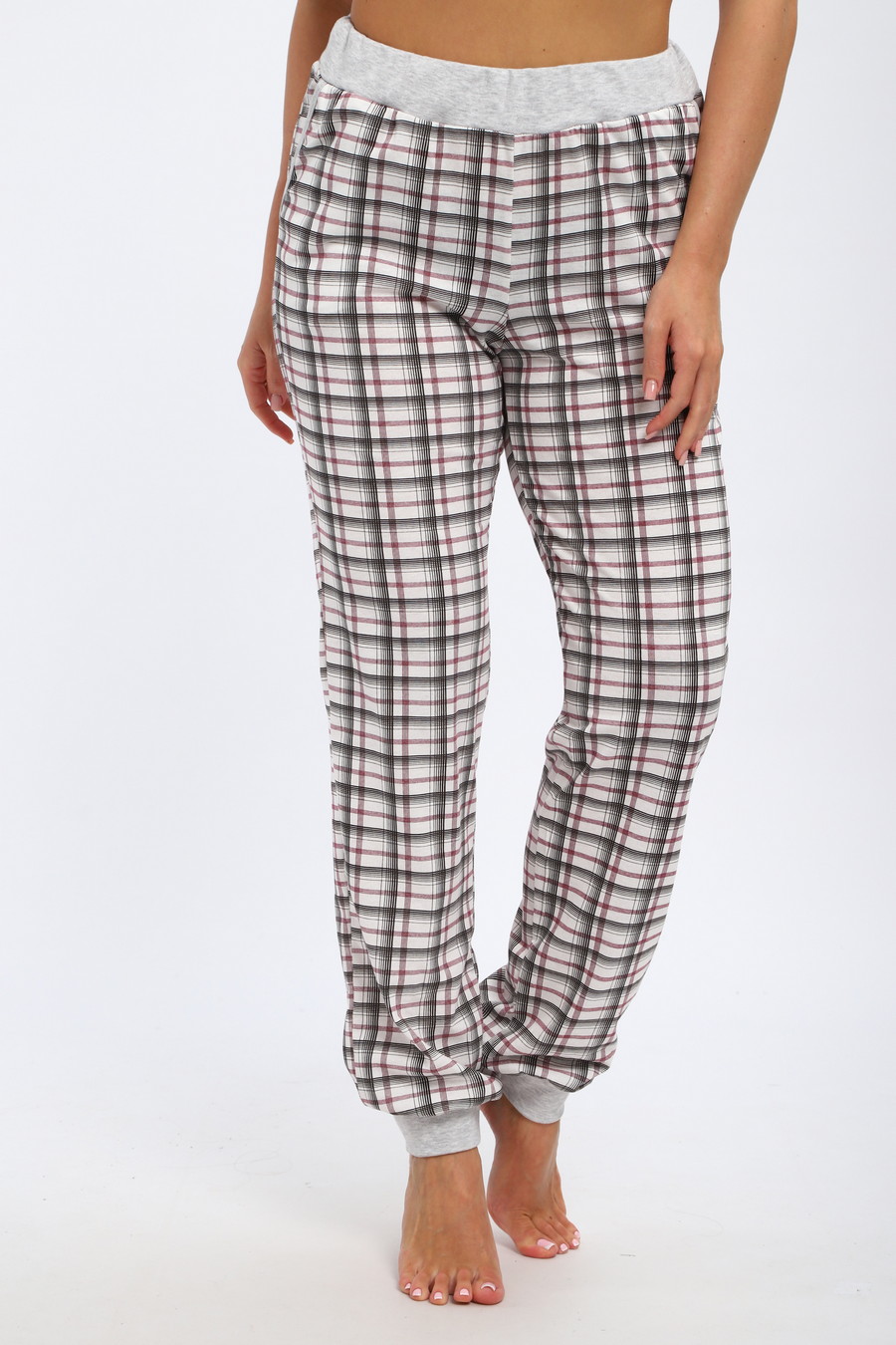 Брюки женские из кулирки на манжете клетка