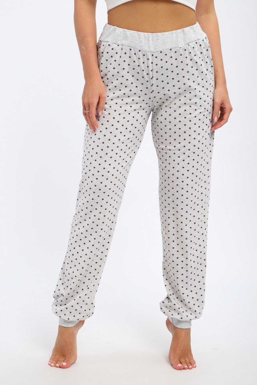Брюки женские из кулирки на манжете звезды серый