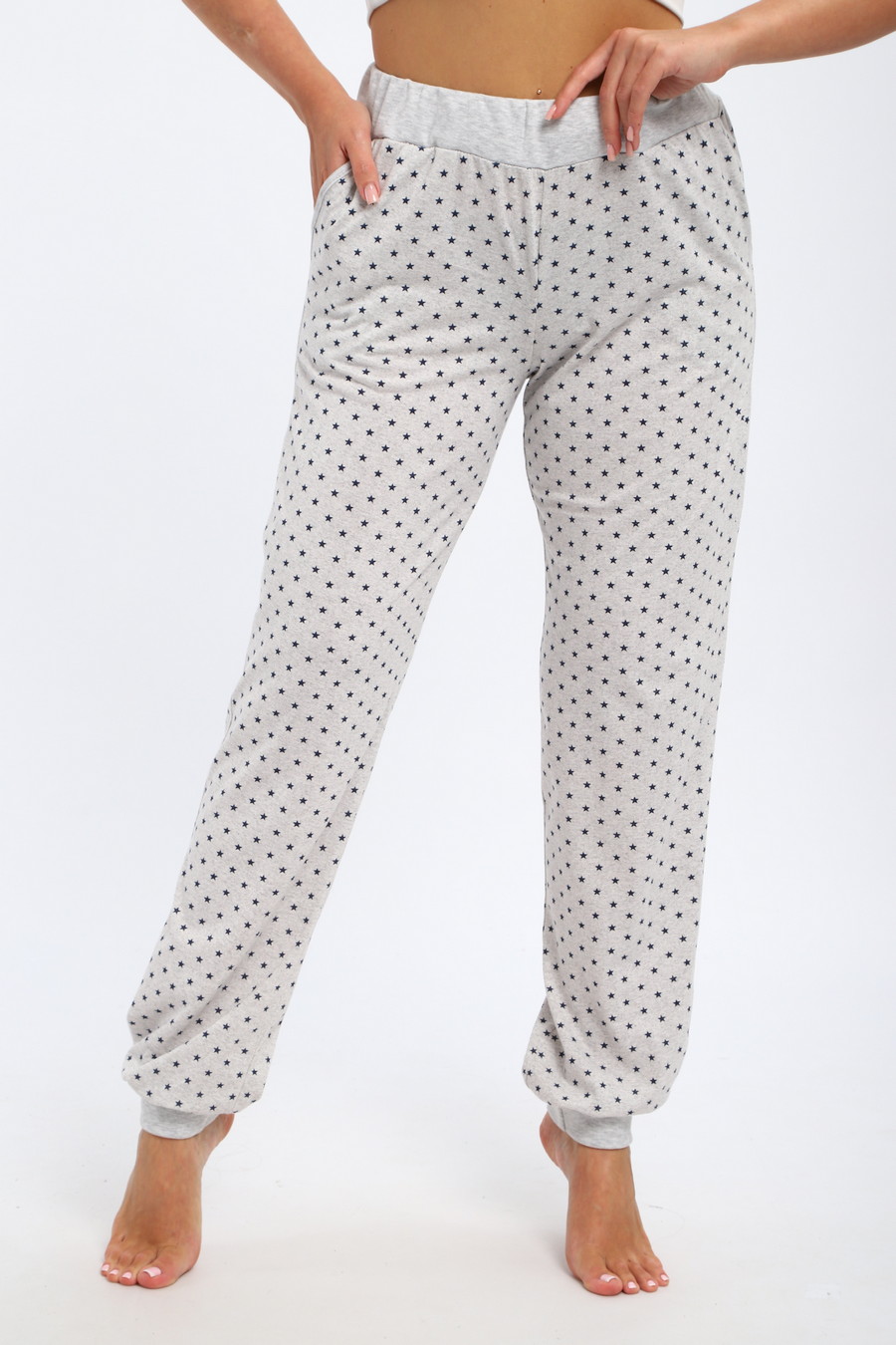 Брюки женские из кулирки на манжете звезды серый
