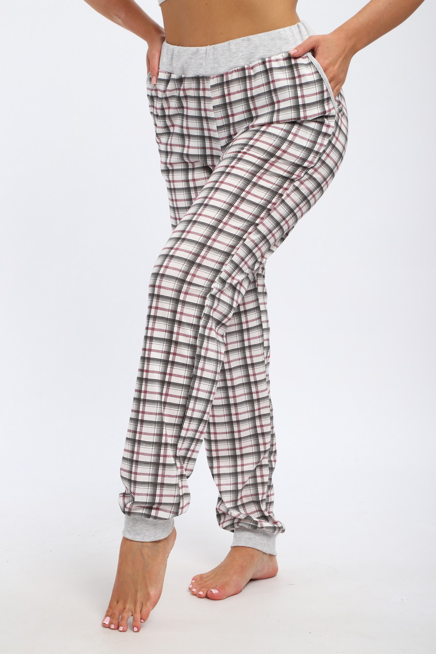 Брюки женские из кулирки на манжете клетка