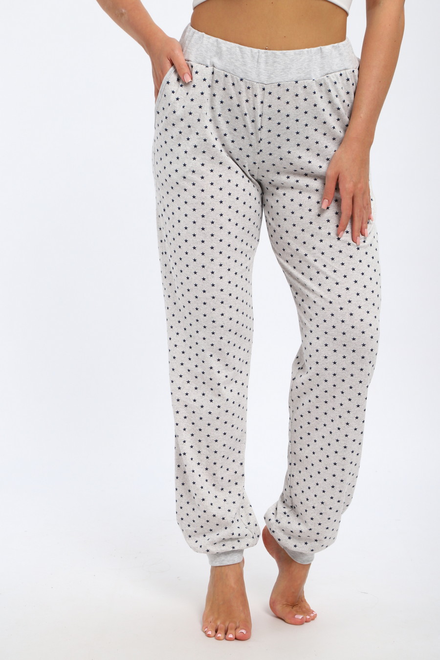 Брюки женские из кулирки на манжете звезды серый