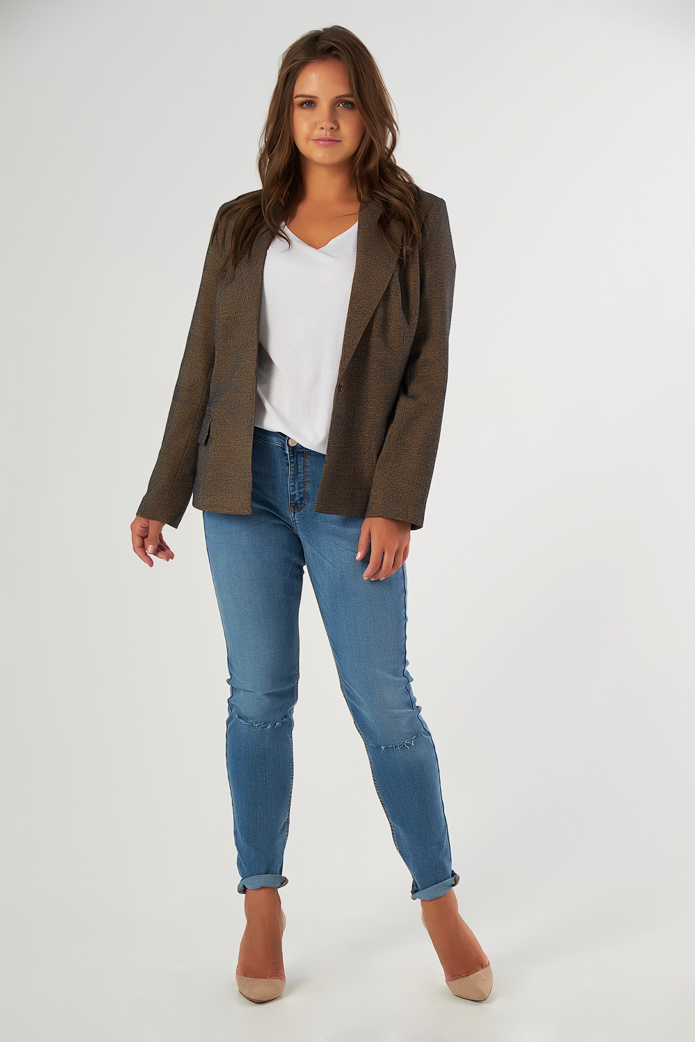 ст. цена2464руб.! Жакет классический большого размера песочный меланж