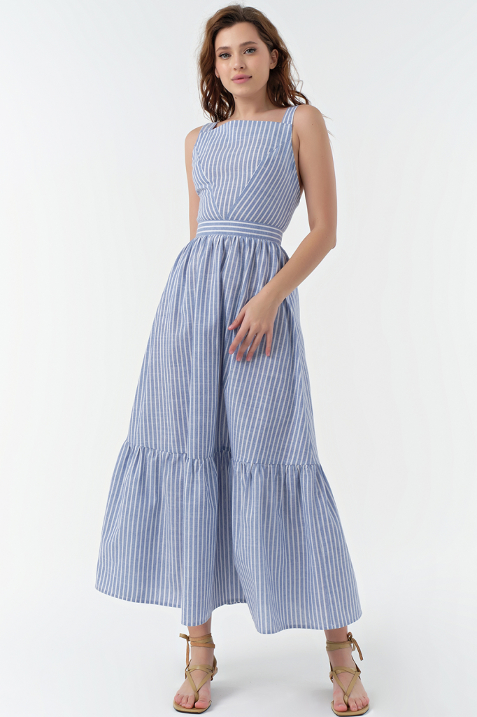 ст. цена2860руб.! Сарафан летний длинный из хлопка в белую полоску на голубом