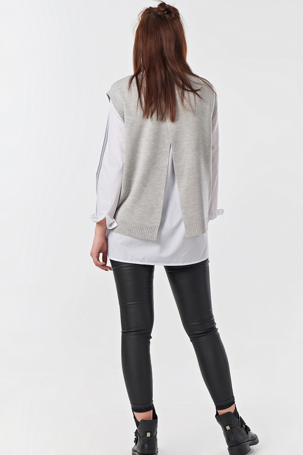 ст. цена1406руб.! Жилет вязаный короткий из хлопка светло-серый