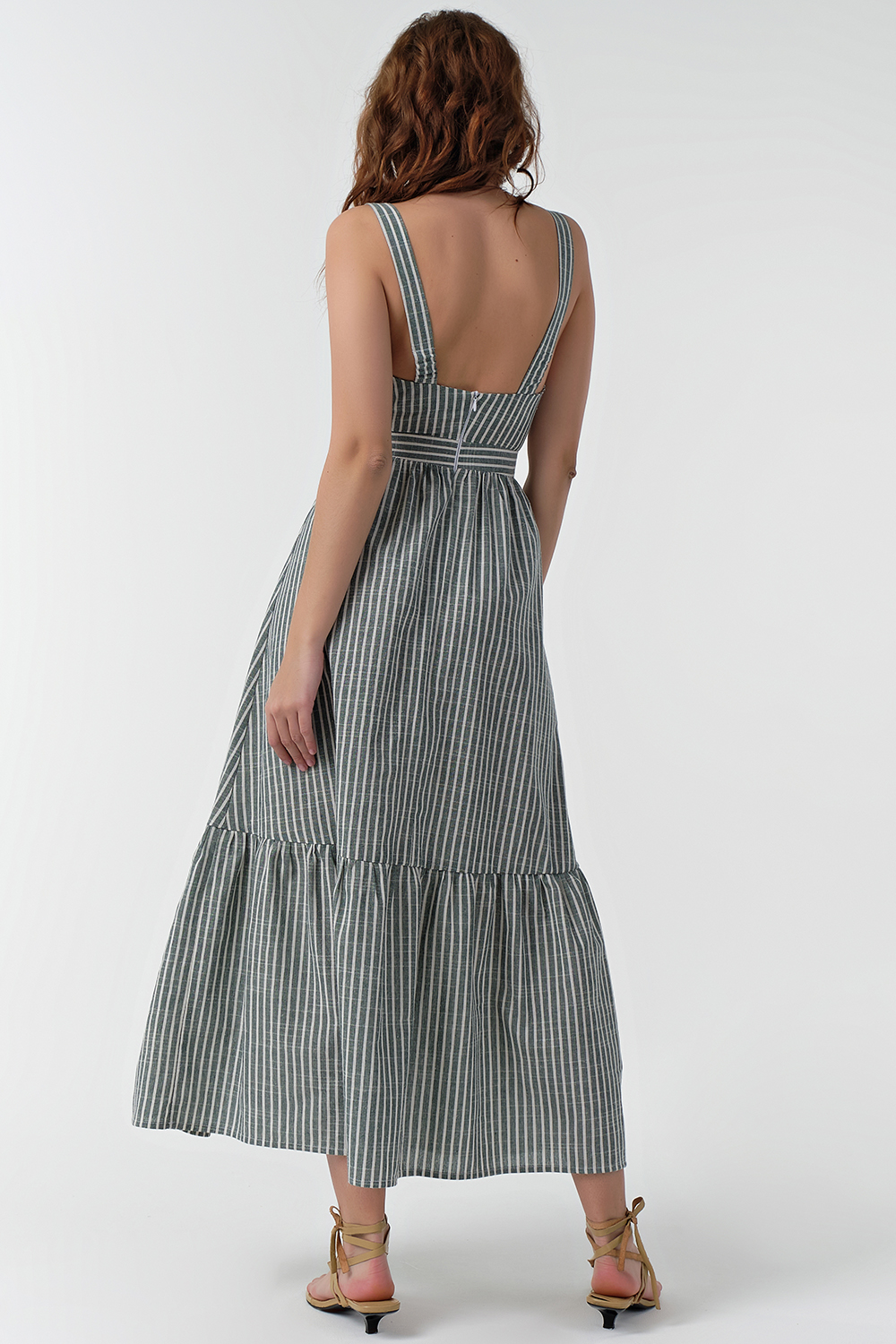 ст. цена2860руб.! Сарафан летний длинный из хлопка в белую полоску на зеленом