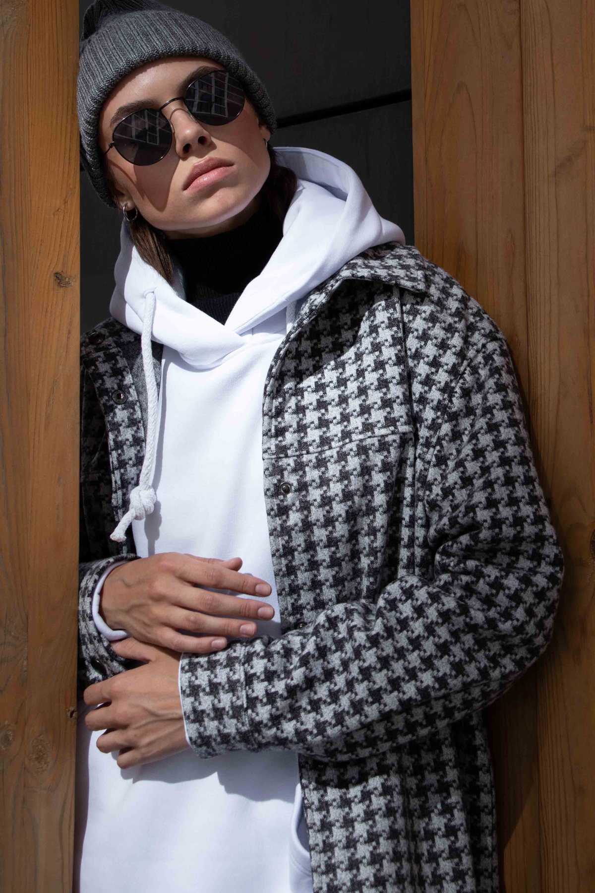 Теплая рубашка из пальтовой ткани серая