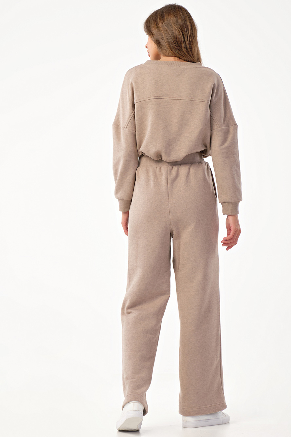 ст. цена3531руб.! Костюм спортивный трикотажный с широкими брюками из футера бежевый меланж