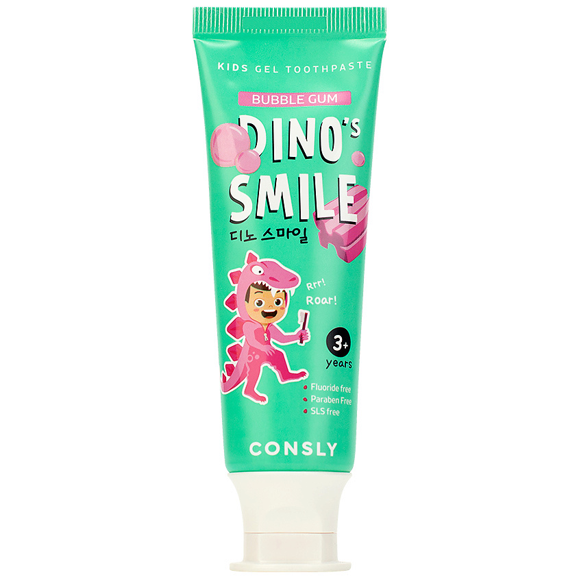 Детская гелевая зубная паста DINO's SMILE c Consly DINO's SMILE Kids Gel Toothpaste with Xylitol and Bubble Gum, 60gксилитом и вкусом жвачки, 60г, Consly