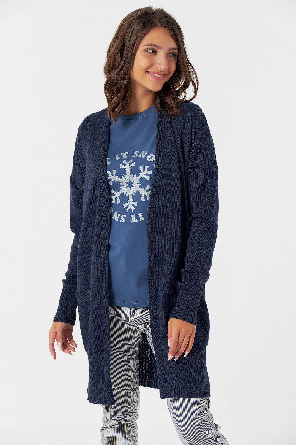 ст. цена2163руб.! Кардиган вязаный шерстяной с карманами синий