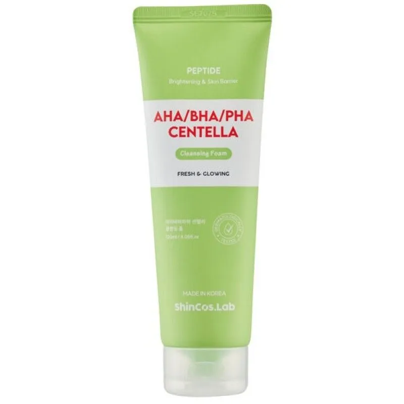 Пенка для умывания с экстрактом центеллы азиатской и комплексом кислот AHA, BHA и PHA, пилинг-формула, 120мл, ShinCos.Lab