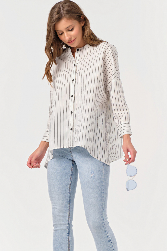 ст. цена1778руб.! Блузка свободная на пуговицах в полоску на белом