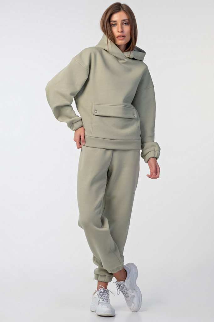 ст. цена4565руб.! Костюм зимний утепленный из футера с начесом зеленый