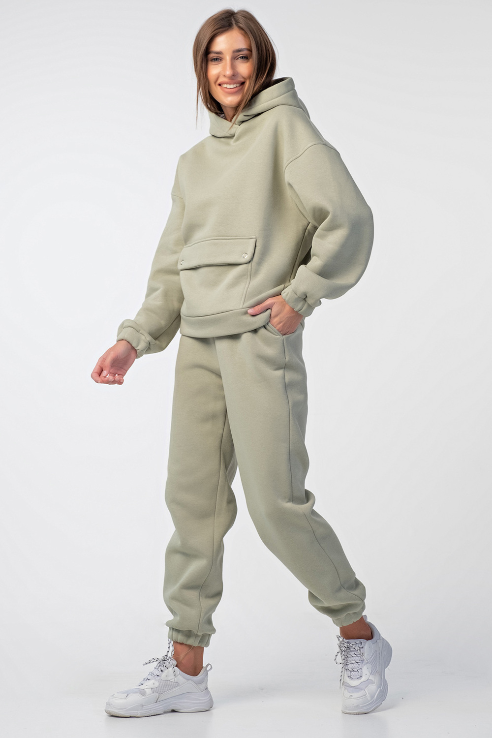 ст. цена4565руб.! Костюм зимний утепленный из футера с начесом зеленый