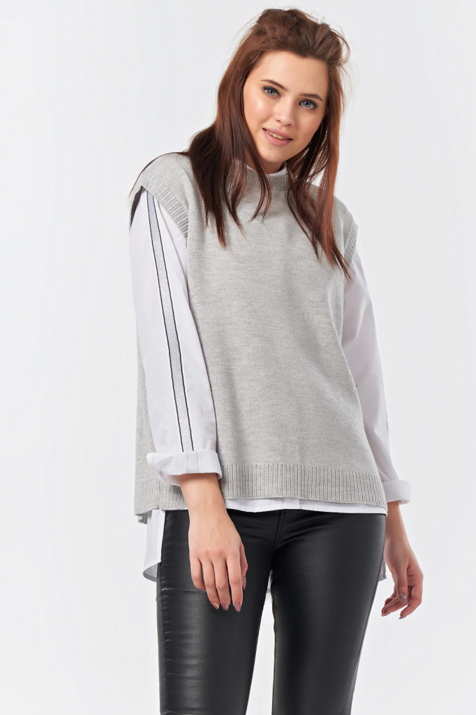 ст. цена1406руб.! Жилет вязаный короткий из хлопка светло-серый