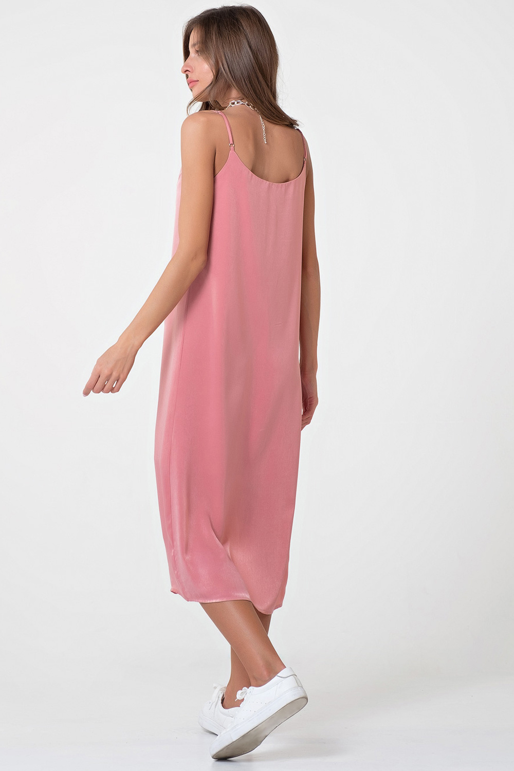 ст. цена2186руб.! Платье-комбинация шелковое миди на подкладке коралловое