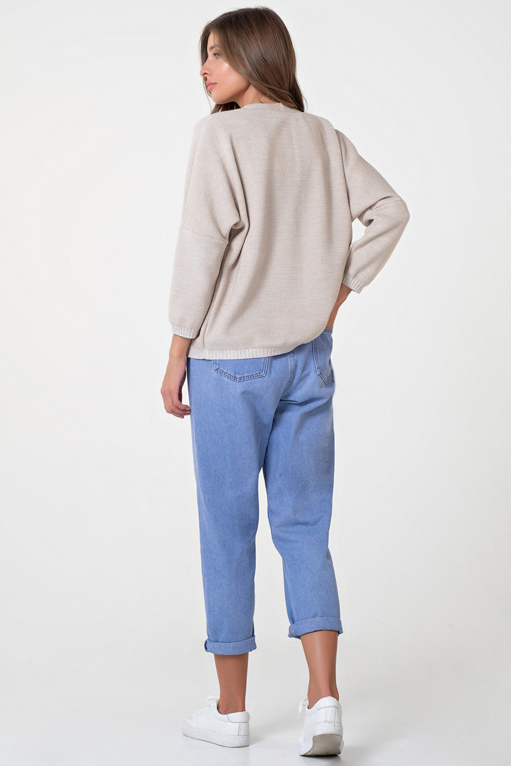 ст. цена1969руб.! Джемпер вязаный оверсайз на пуговицах из хлопка бежевый меланж