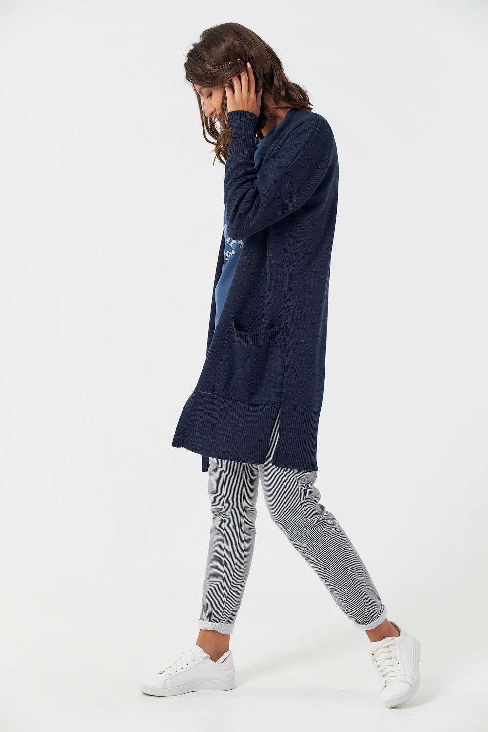 ст. цена2163руб.! Кардиган вязаный шерстяной с карманами синий