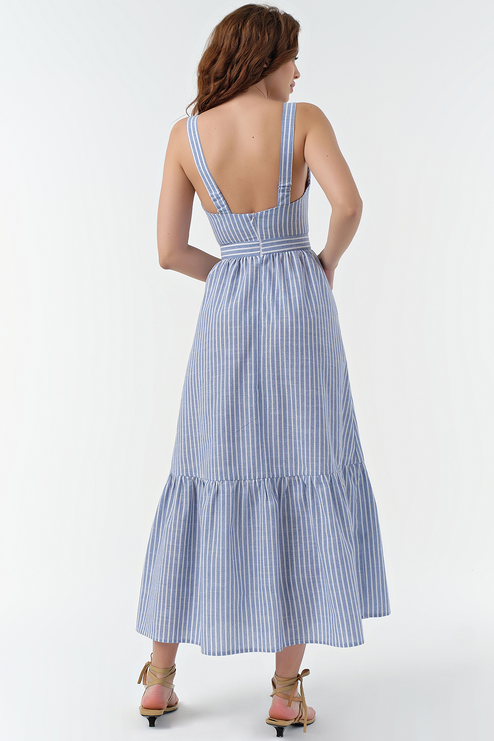 ст. цена2860руб.! Сарафан летний длинный из хлопка в белую полоску на голубом