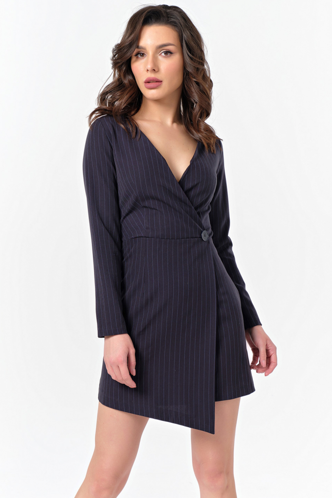 ст. цена2448руб.! Платье короткое с запахом в полоску на черном