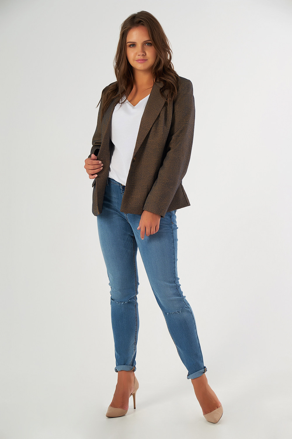 ст. цена2464руб.! Жакет классический большого размера песочный меланж