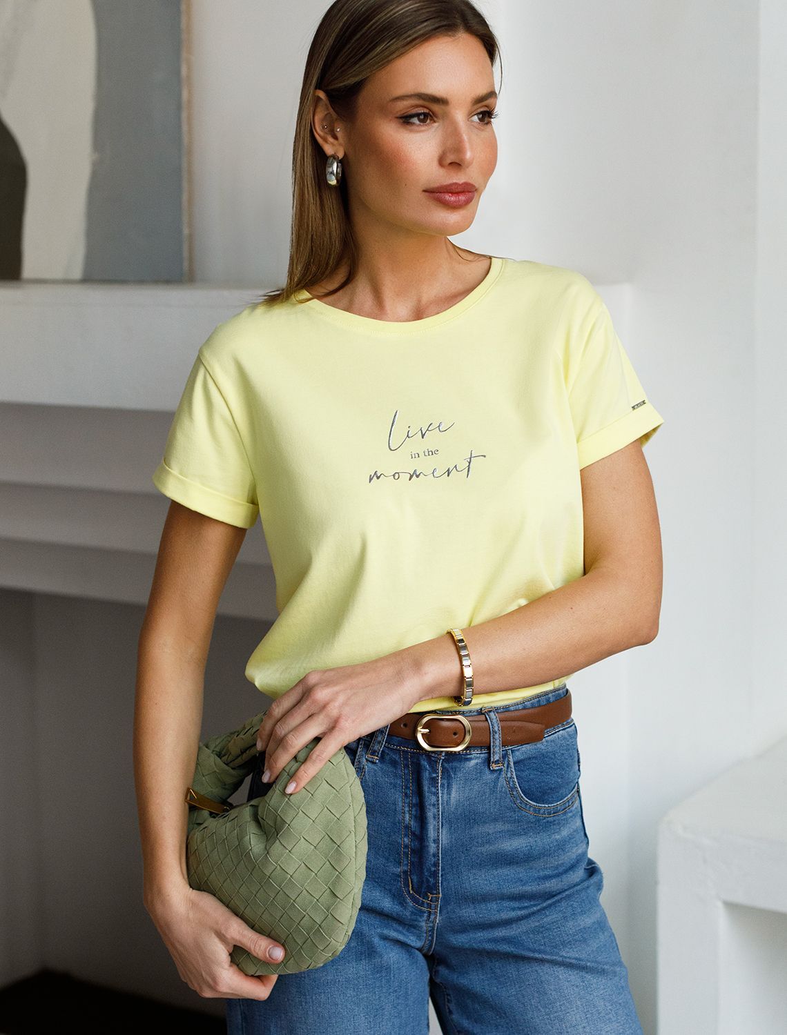 Свободная футболка с принтом из премиального хлопка с эластаном D49.146 лимонный_moment