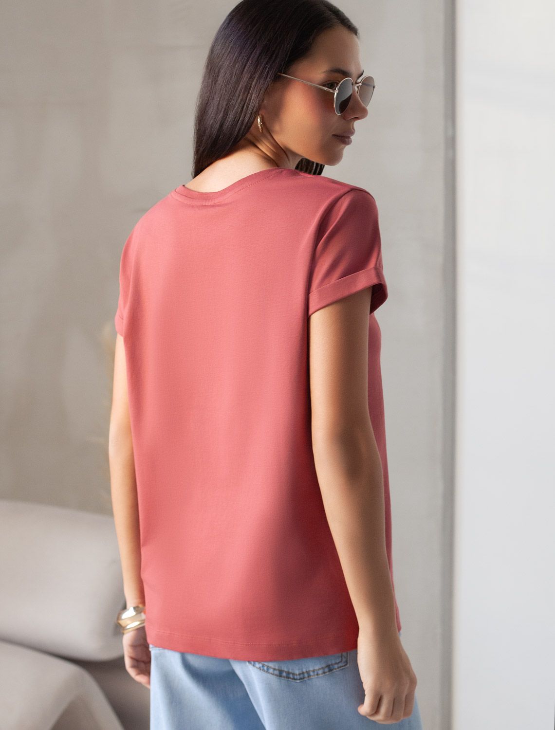 Свободная футболка с принтом из премиального хлопка с эластаном D49.146 т.коралл_блики