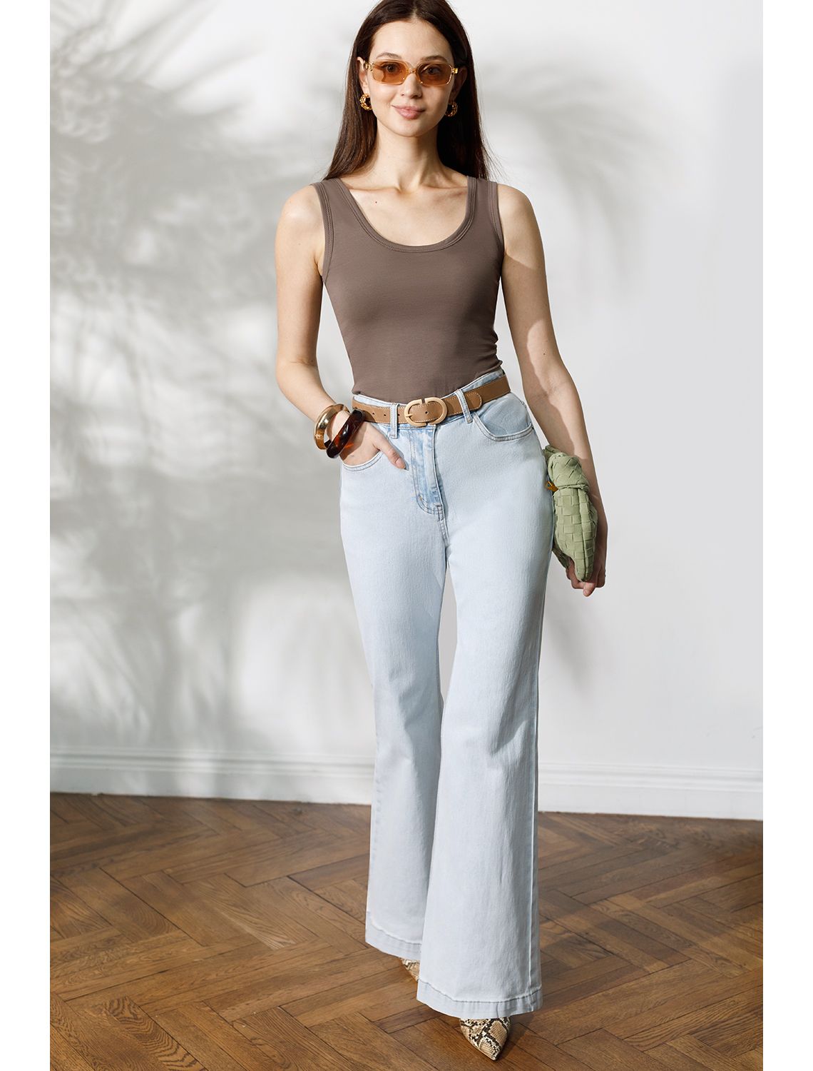 Топ облегающий из премиального хлопка с эластаном D43.238 кофе