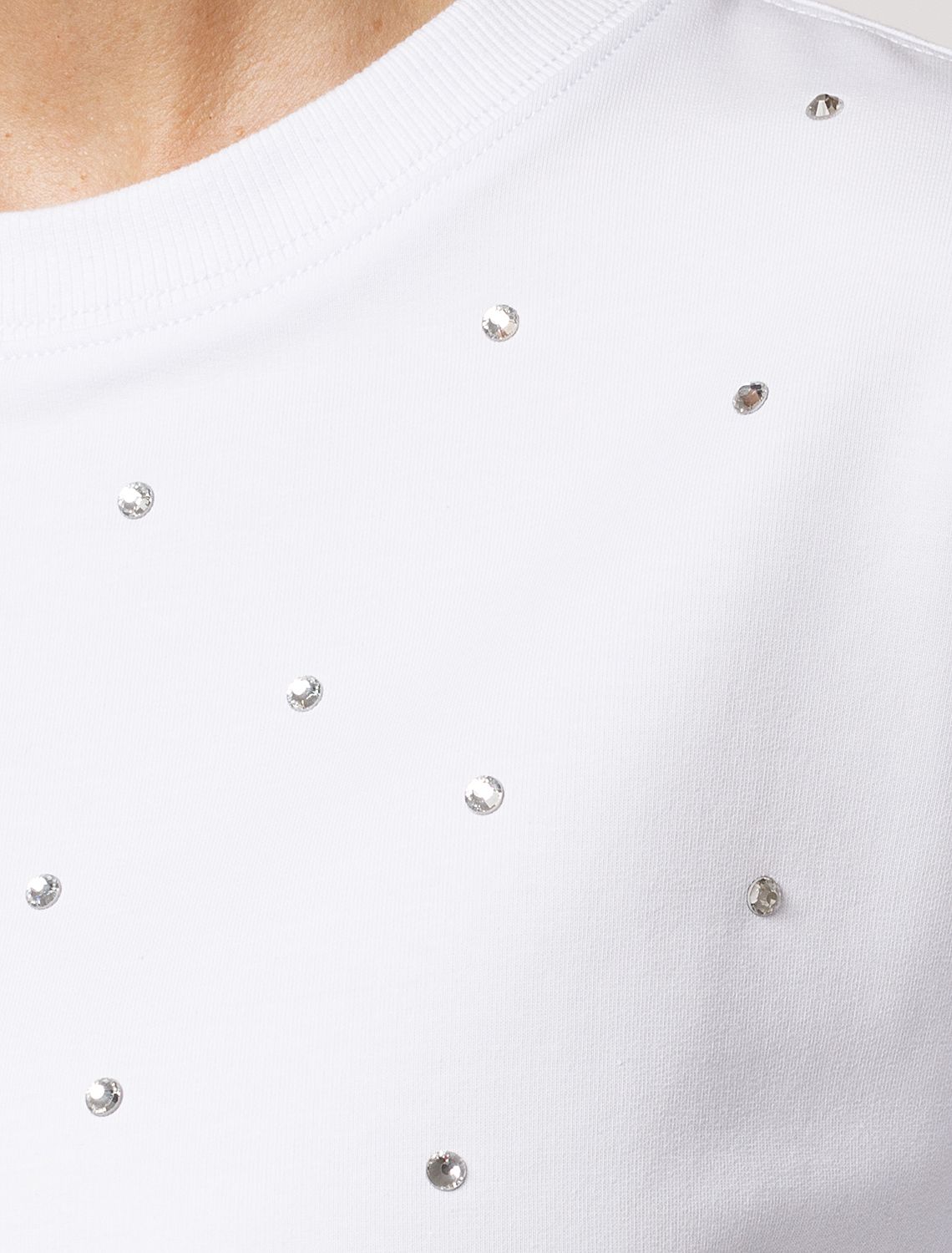 Ст.цена 2790р Свитшот из эластичного футера с принтом стразами D49.072 белый_стразы