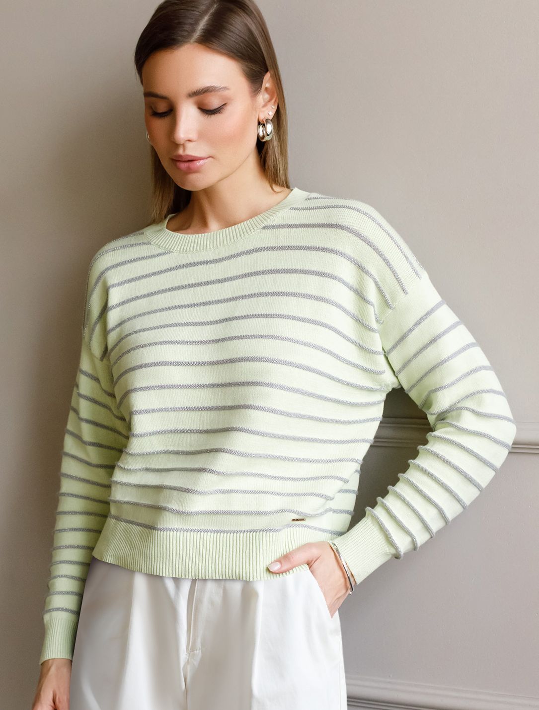 Ст.цена 2490р Джемпер из хлопка с люрексом D39.342 светло-фисташковый