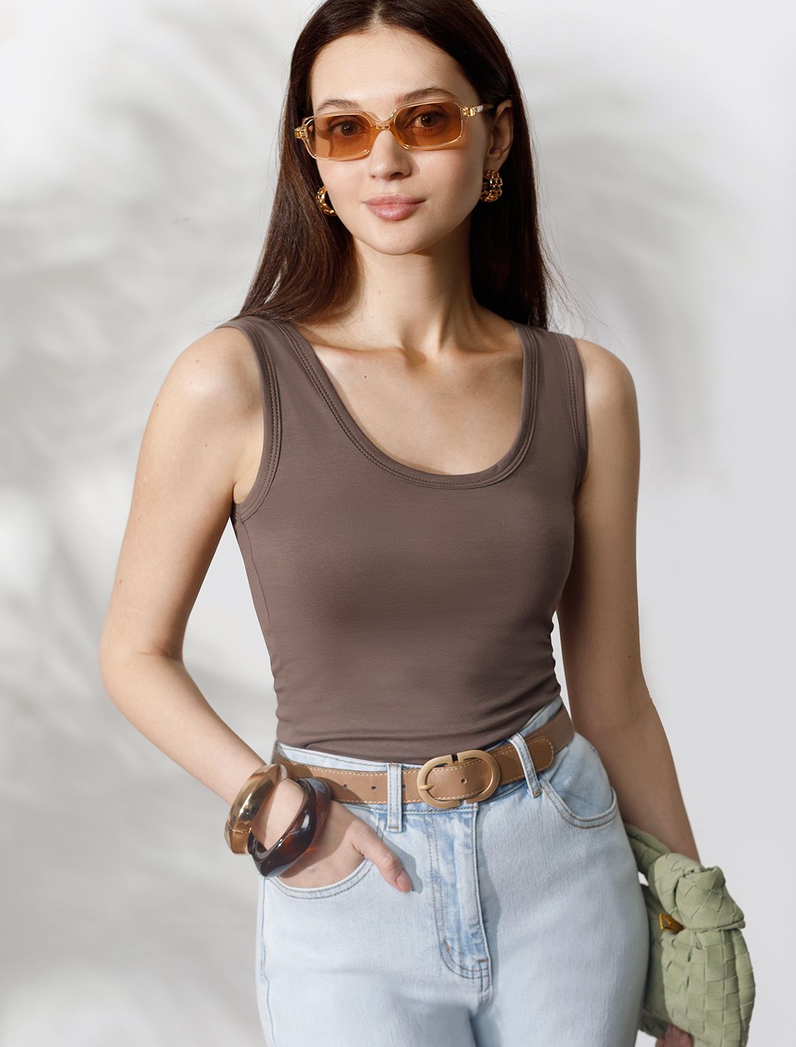 Топ облегающий из премиального хлопка с эластаном D43.238 кофе