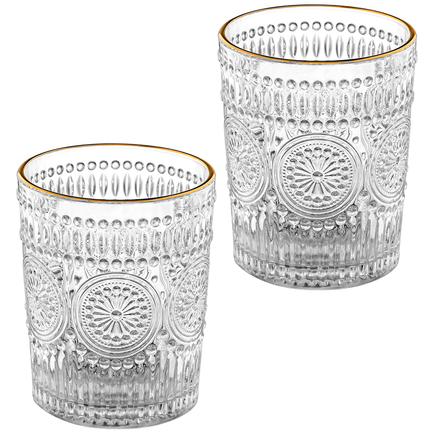 БЫЛО 456 руб! Набор 2 стаканов 300 мл 7,9*7,9*10 см с золотым кантом стекло