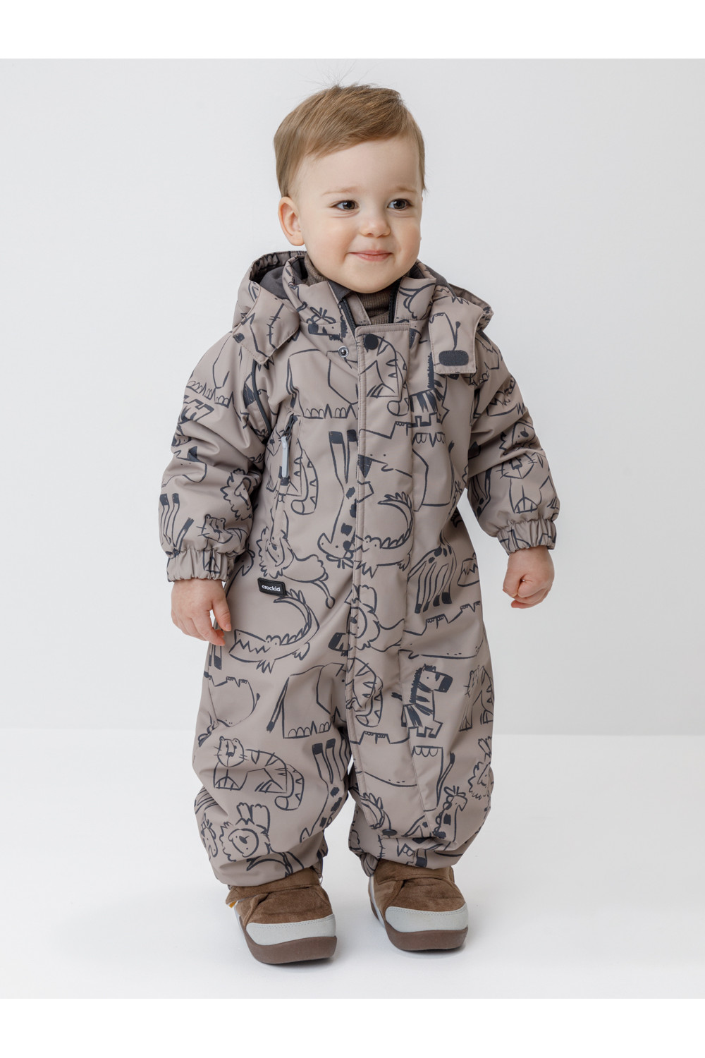 Crockid Комбинезон ВК 60085/н/74 Ал бежево-коричневый, рисунки животных Crockid