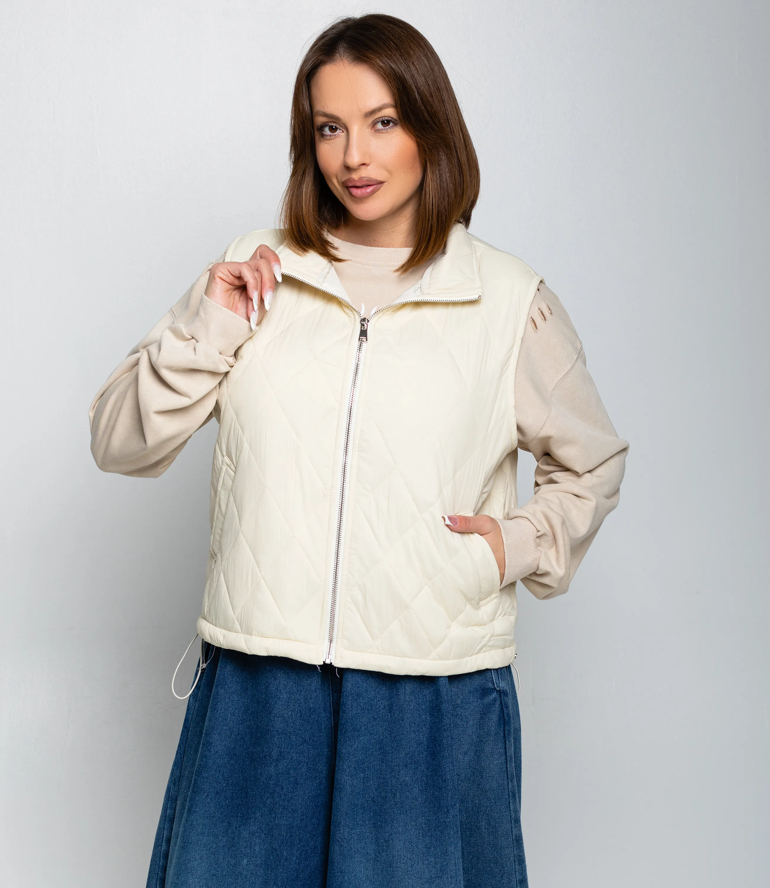 Жилет #КТ741, светло-бежевый