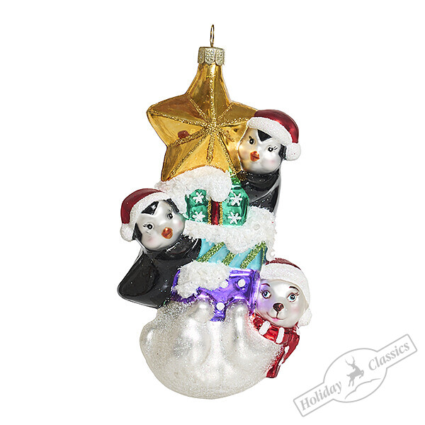 АКЦИЯ! 392руб. Было:739руб. Белый мишка и пингвинчики на празднике (стекло) 7,5х4,5х14 см