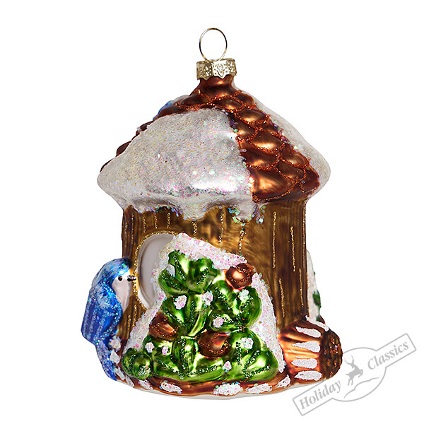 АКЦИЯ! 227руб. Было:428руб. Лесной домик с синим дроздом (стекло) 8х7,5х11 см